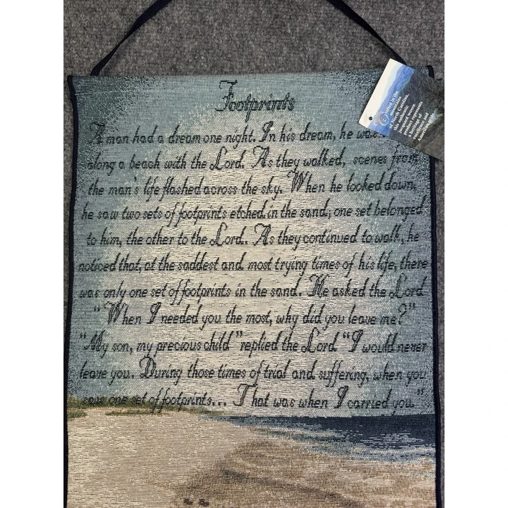Manual Woodworkers & Weavers Hanging Tapestry With Hanger New Footprints Poem